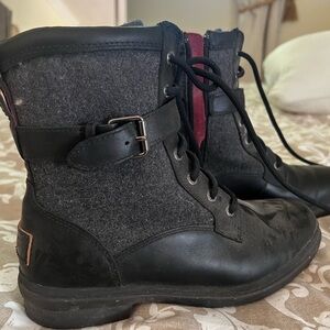 UGG Black and Gray Lace Up Boots with Rugged Sole